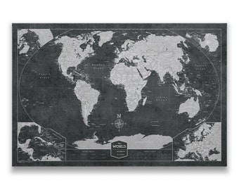 World (Winkel Tripel) Travel Pin Board Map - Modern Push Pin Cork Canvas (Modern Slate Style)