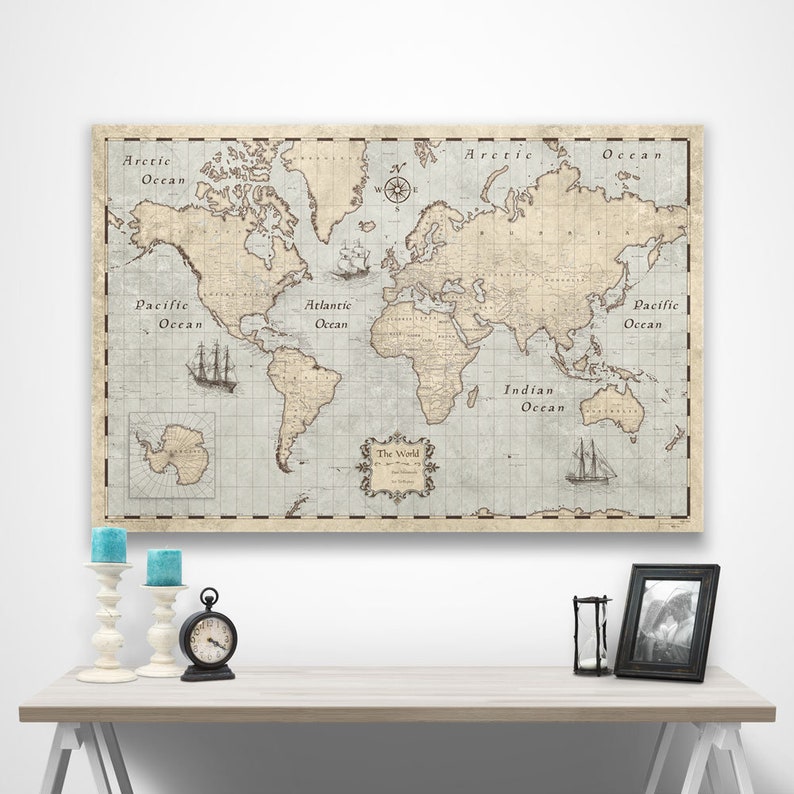 World Map Poster Rustic Vintage Style Travel Map image 9