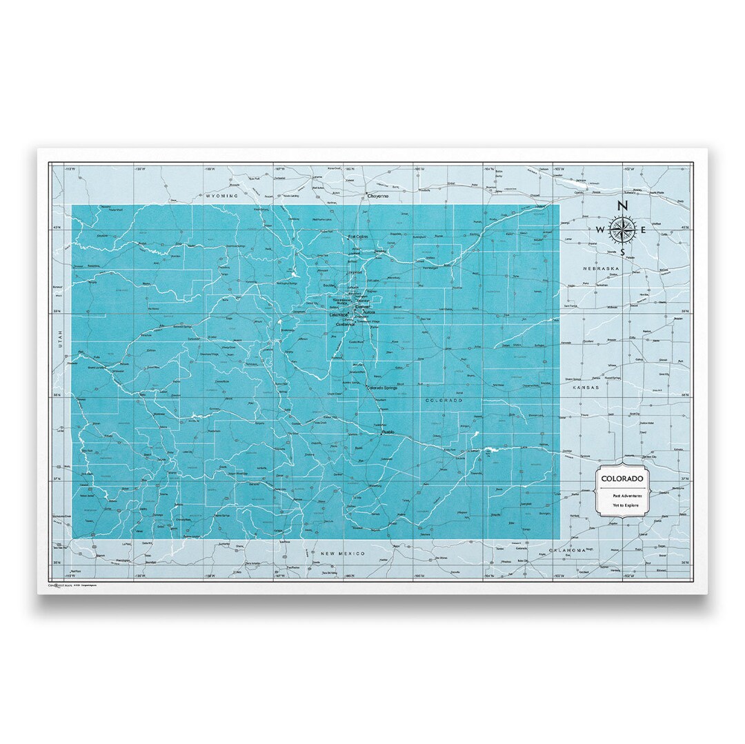Colorado Map Poster Teal Color Splash Etsy