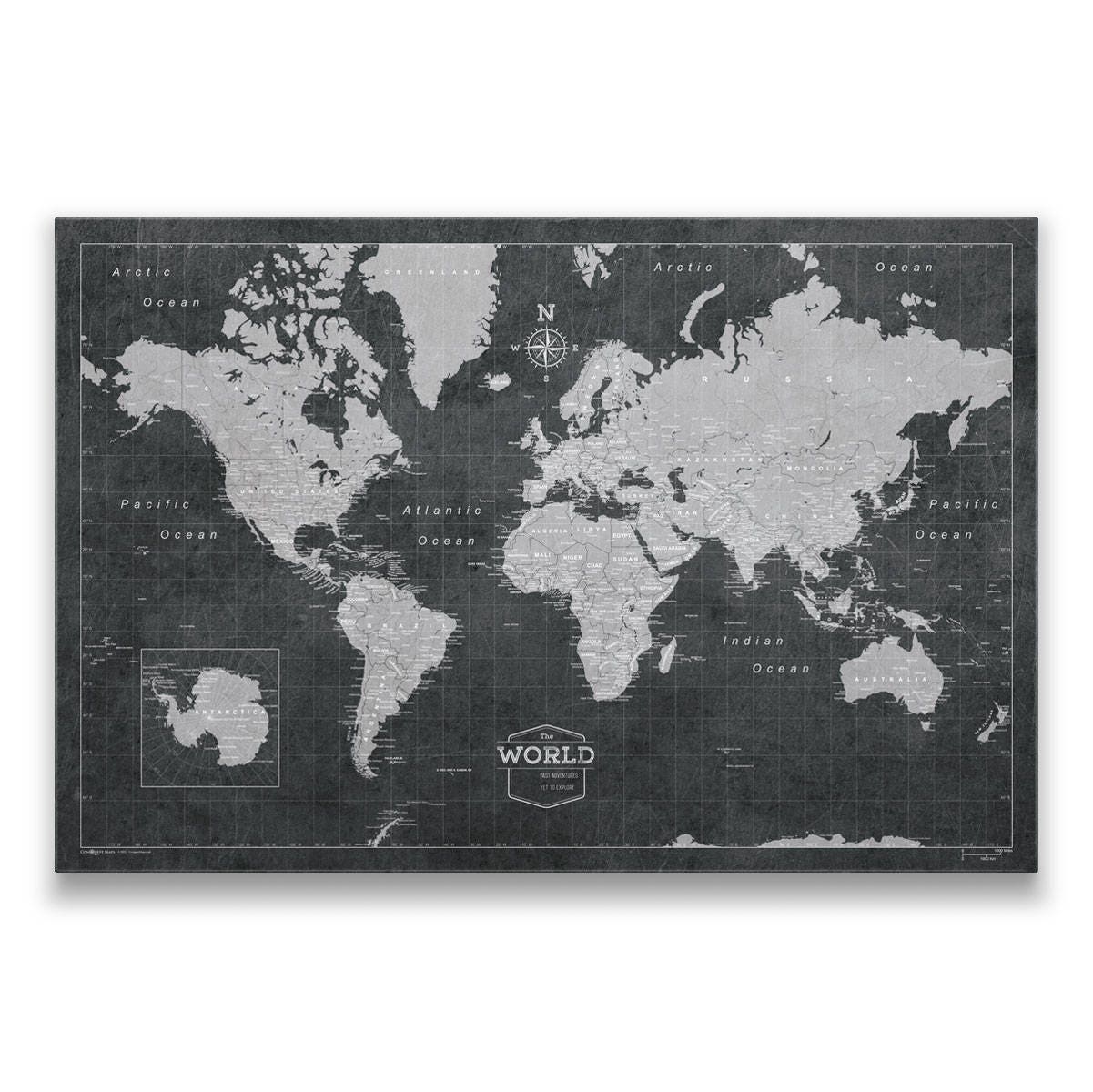 World Travel Pin Board Map Modern Push Pin Cork Canvas Best Etsy
