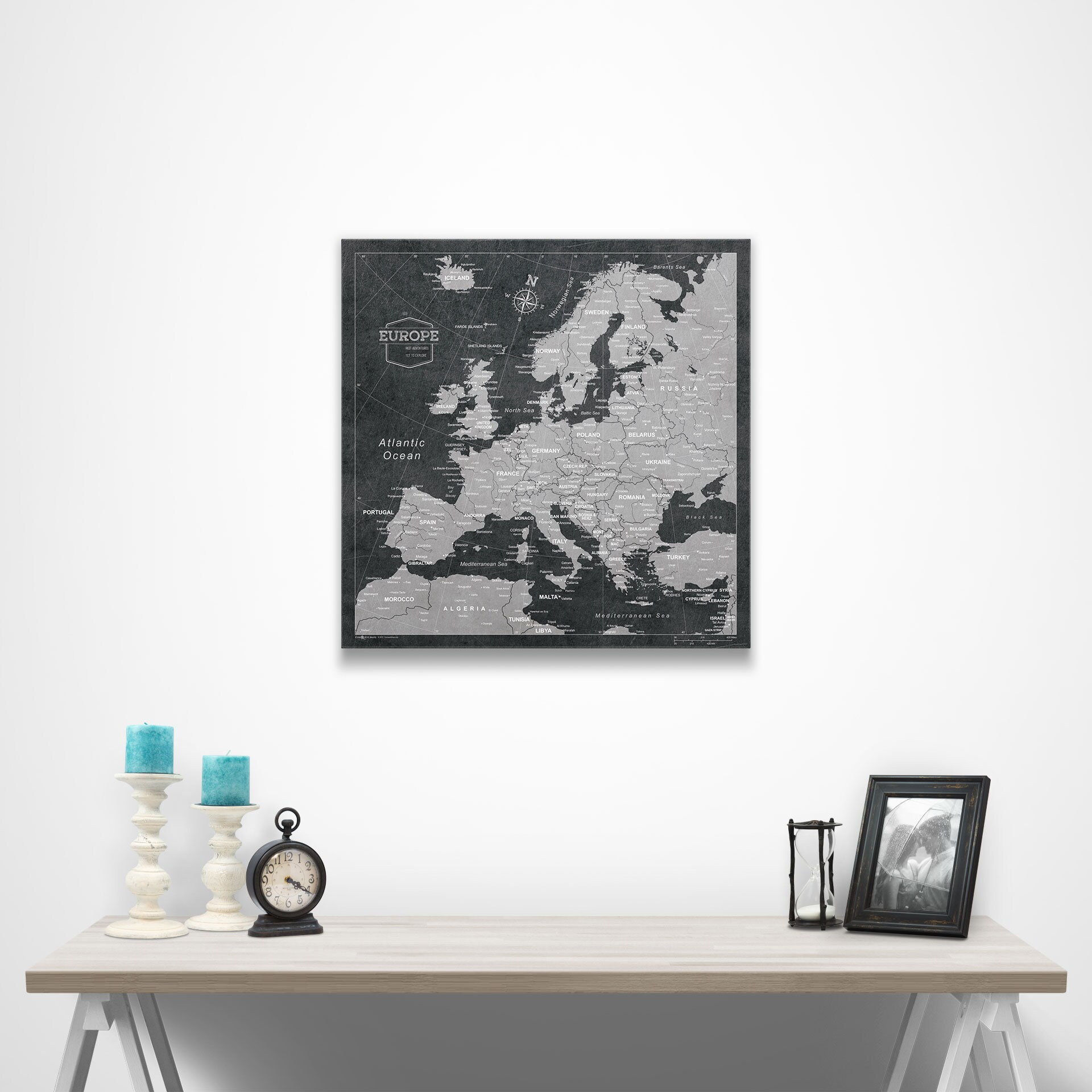 Europe Travel Push Pin State Map - Modern Cork Pin Board Canvas (modern ...