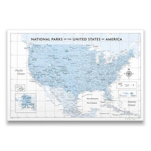 National Parks Push Pin Reisekarte - Hellblau - Geschenk für Naturliebhaber und Abenteurer