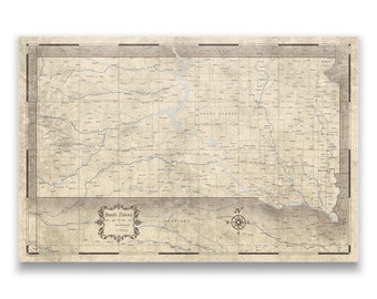 South Dakota Travel Push Pin State Map - Rustic Vintage Cork Pin Board Canvas (Rustic Vintage Style)