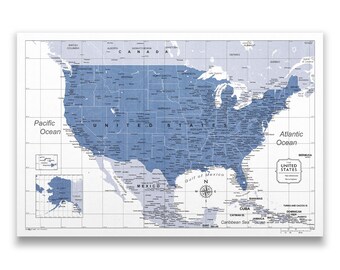 Push Pin USA Map (Pin Board) - Navy Color Splash