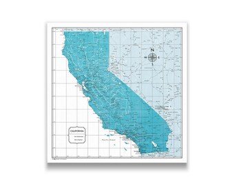 California Map Poster - Teal Color Splash