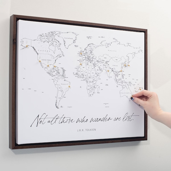 Push Pin Mini World Travel Map - Countries Labeled - Personalizable Cork Pin Board Canvas Gift