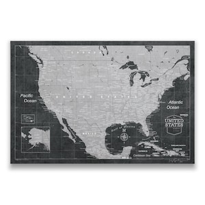 Push Pin USA Travel Map - Pin Board Canvas Black and White (Modern Slate Style)