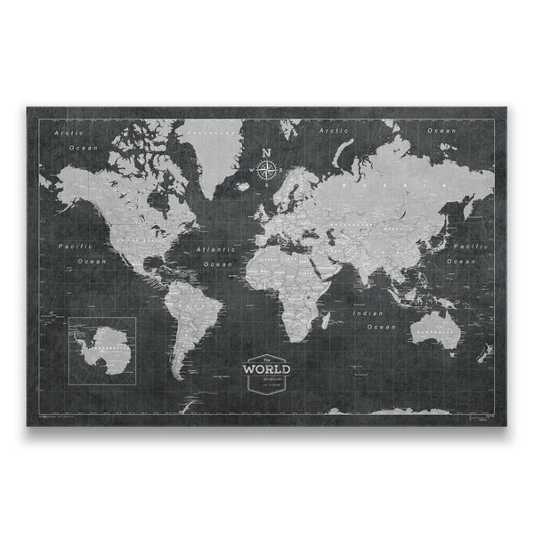 Modern World Travel Map Poster - Modern Slate Style Map