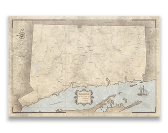 Connecticut Map Poster - Rustic Vintage Style Travel Map