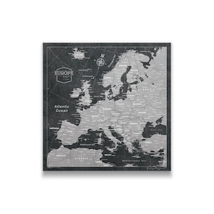 Europe Travel Push Pin State Map - Modern Cork Pin Board Canvas (Modern Slate Style)