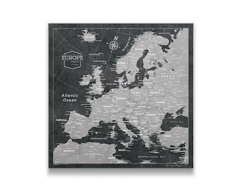 Europe Travel Push Pin State Map - Modern Cork Pin Board Canvas (Modern Slate Style)