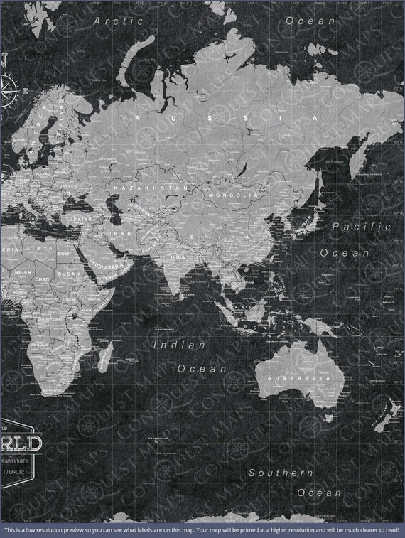 Small Antique World Map (Pinboard & wood frame - Black)