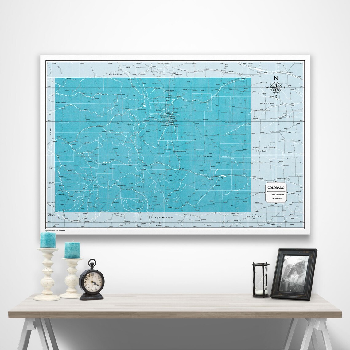 Colorado Map Poster Teal Color Splash Etsy