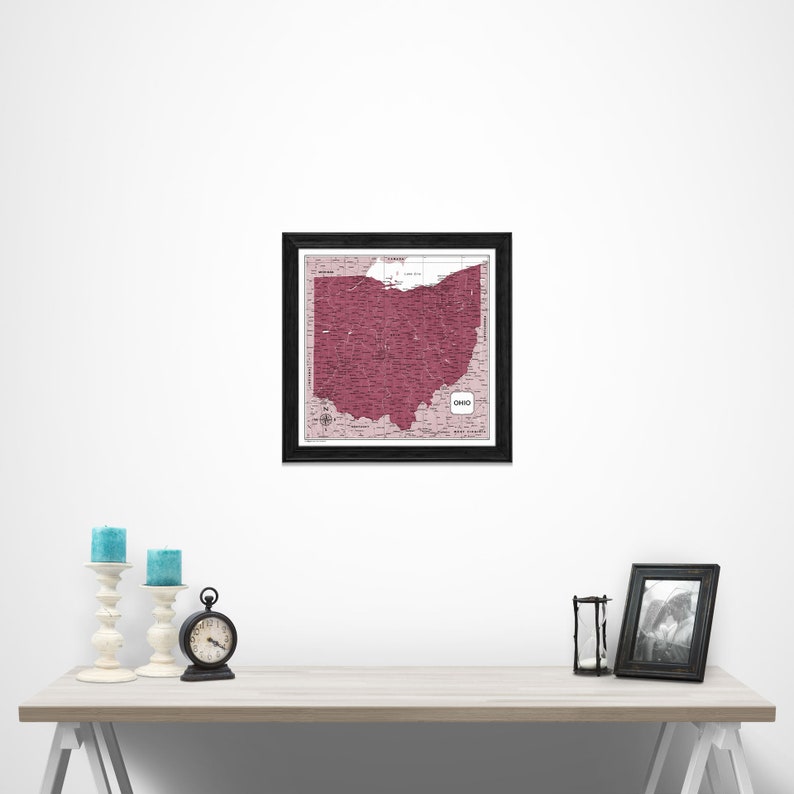 Ohio Map Poster Burgundy Color Splash