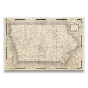 Iowa Travel Push Pin State Map - Rustic Vintage Cork Pin Board Canvas (Rustic Vintage Style)