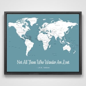 Push Pin Mini World Travel Map (Color: Zircon) - Personalizable Cork Pin Board Canvas Gift