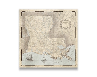 Louisiana Map Poster - Rustic Vintage Style Travel Map