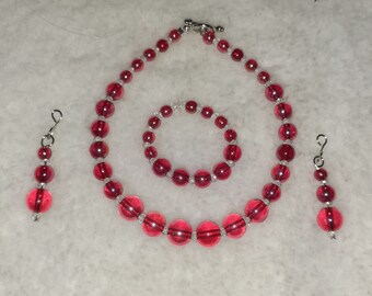 Red Doll Necklace, Bracelet and earrings*** set to fit American Girl Dolls or any 18inch similar sized doll