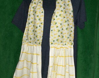 White/Yellow striped towel with Lemon themed fabric kitchen Towel, kitchen scarf
