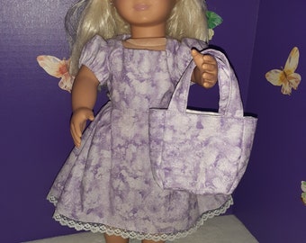 Purple Sparkle Dress,  Handbag and Hairbows to fit dolls like American Girl Doll or any 18 inch doll