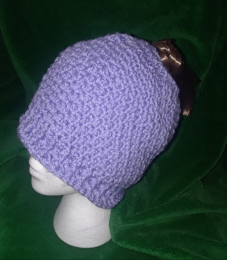 Lovely periwinkle blue messy bunponytail hat