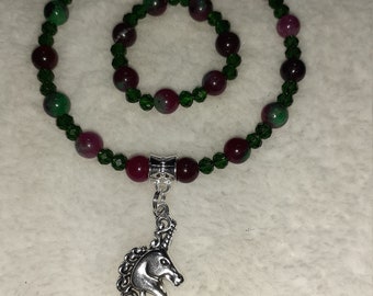 Unicorn Doll Necklace and Bracelet set to fit American Girl Dolls or any 18inch similar sized doll