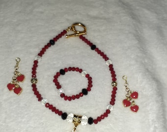 Red Crystal Heart Doll Jewelry Set, American Girl Doll Necklace, Bracelet, and Earrings