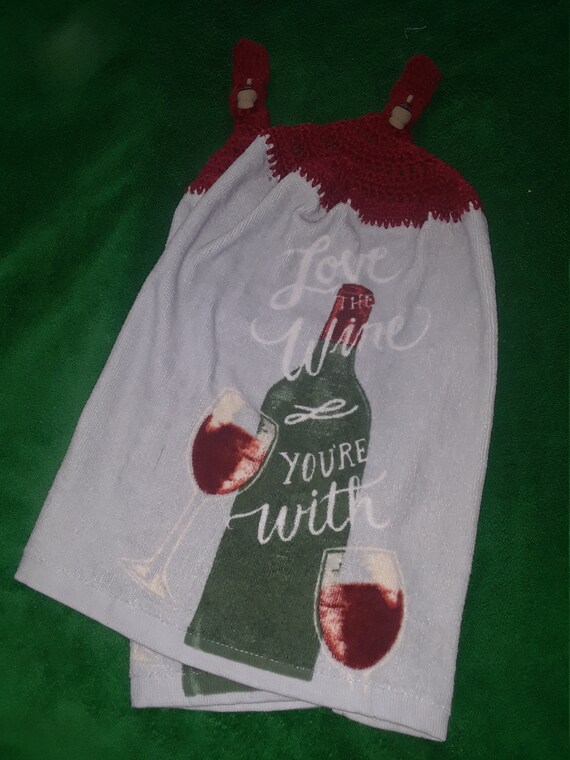 Wine Themed Crocheted Kitchen Tea Towel Set Matching Pair