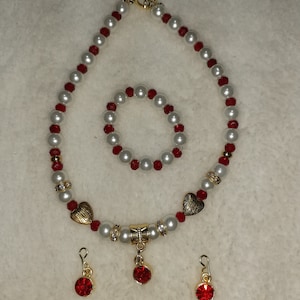 Heart crystal Doll Necklace, Bracelet and earring set to fit American Girl Dolls or any 18inch similar sized doll