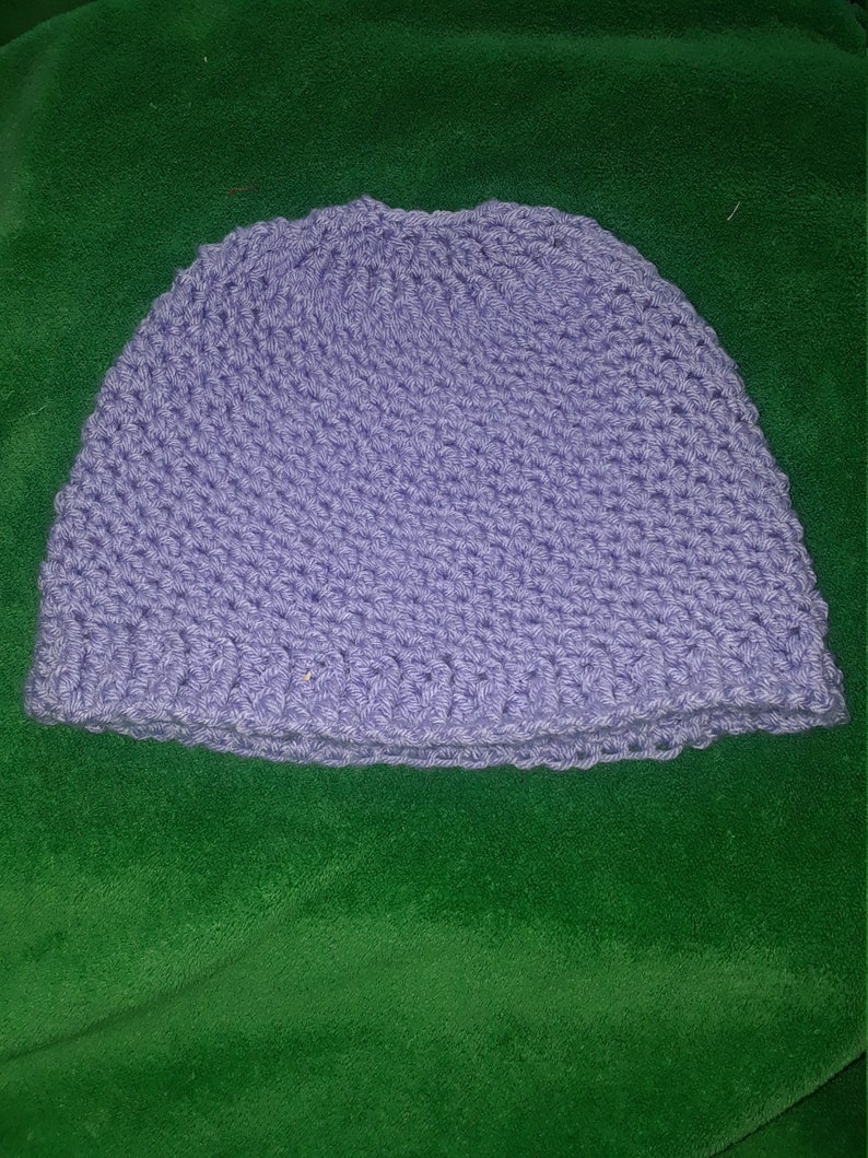 Lovely periwinkle blue messy bunponytail hat