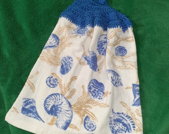 Sea Shell Themed Crocheted Kitchen Tea Towel Set (matching pair)