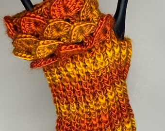 Flame Dragon Scale Wrist Warmers Fingerless Gloves Crochet