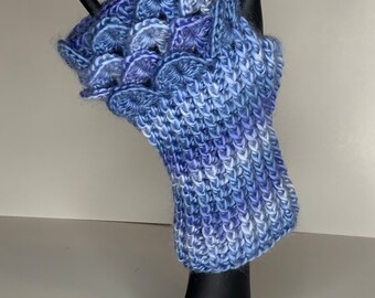 Lapis Dragon Scale Wrist Warmers Fingerless Gloves Crochet