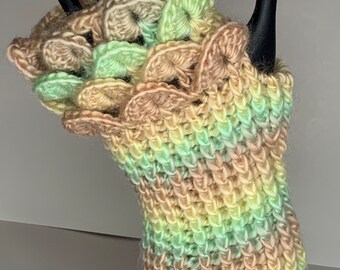 Chalk Dragon Scale Wrist Warmers Fingerless Gloves Crochet