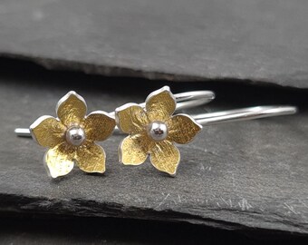 Golden Little Blossom Earrings, 24K gold Keum Boo on Sterling silver hook earrings