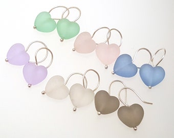 Lampwork Glass Earrings - Handmade Glass, Heart Earrings, Sterling Silver
