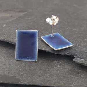 Colourful Rectangular Stud Earrings in Sterling Silver with Vitreous Enamel image 1