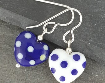 Polka Dotty Heart Earrings - The Classics Red, Blue, Black, Grey and White - hook style