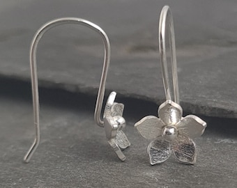 Little Blossom Sterling Silver Hook Earrings, polished or oxidised finish