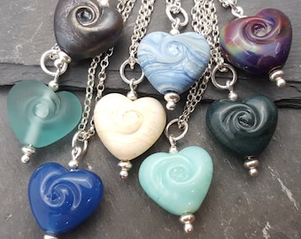 Lampwork Glass Necklace - Heart Necklace, Heart Pendant, Glass Heart, Sterling Silver Necklace