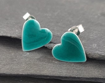 Colourful Heart Stud Earrings in Sterling Silver with Vitreous Enamel