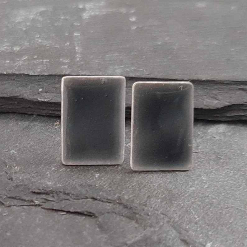 Colourful Rectangular Stud Earrings in Sterling Silver with Vitreous Enamel Steel Grey