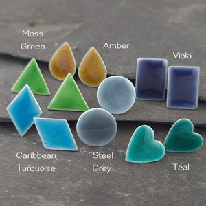 Colourful Rectangular Stud Earrings in Sterling Silver with Vitreous Enamel Caribbean Blue