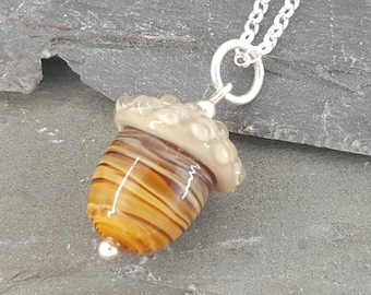 Acorn Necklaces - Lampwork Acorn on a sterling silver chain