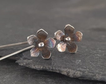 Little Blossom Long stem, Pull Through, Threader Sterling Silver Earrings