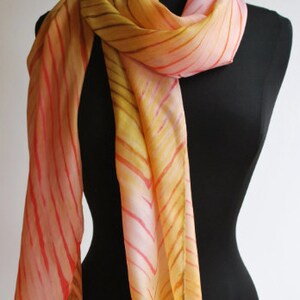 Silk scarf hand painted in the Shibori technique. Soft yellow and peach image 5