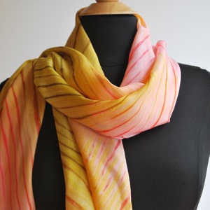 Silk scarf hand painted in the Shibori technique. Soft yellow and peach image 2