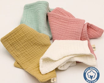 Organic Washcloth [SMALL, Set of 2] - 4-Layer Muslin/ Cotton Gauze/ Baby Towel/ Newborn Essentials/ Baby Shower Gift/ Baby gift/ New Moms