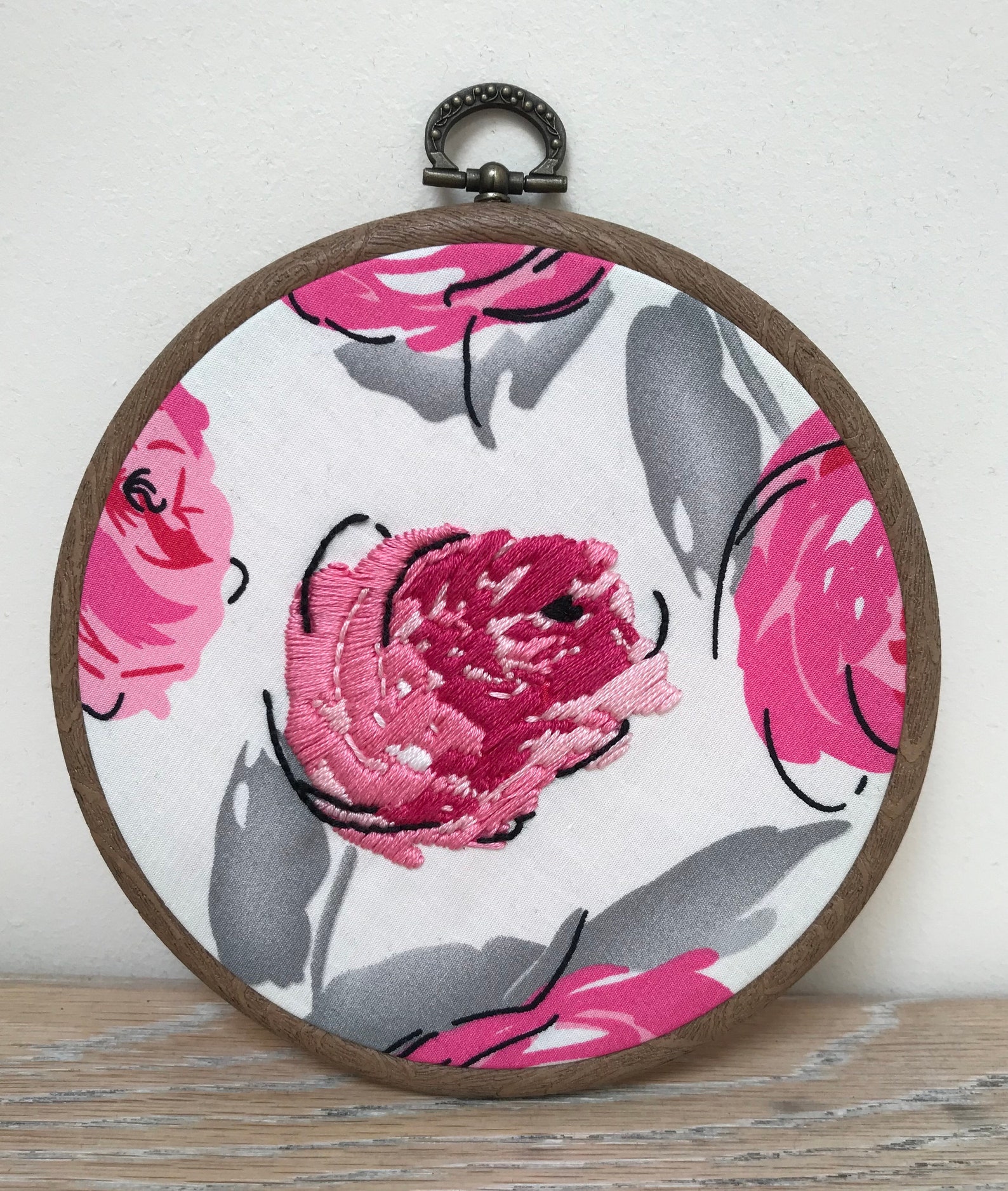 Unique Hand Embroidered Fabric Flower Wall Art 27 Framed Etsy