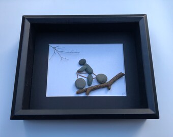 Fathers day gift Anniversary gift Pebble art cyclist Retirement gift Person riding a bike Personalised Pebble Art